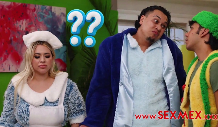 Busty Latina Threesome with Two Guys in Bedroom