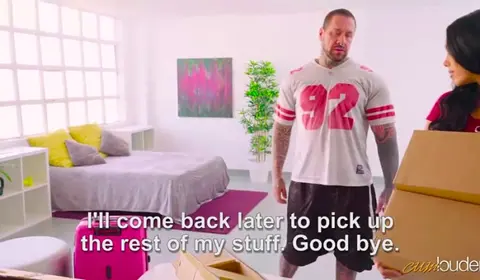 Latina MILF Bangs Tattooed Guy in Bedroom