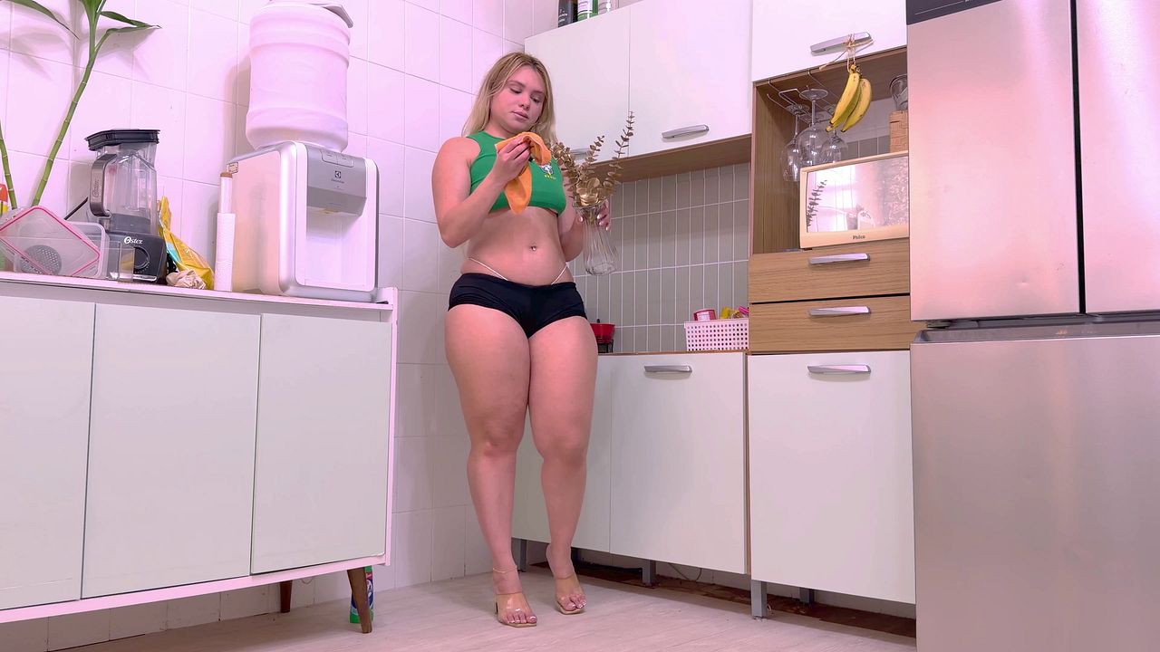 Brazilian Latina Masturbates While Cleaning Closet