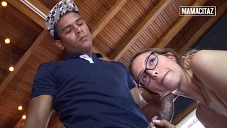 Latina Deepthroat Blowjob with Ponytail Grab in Glasses